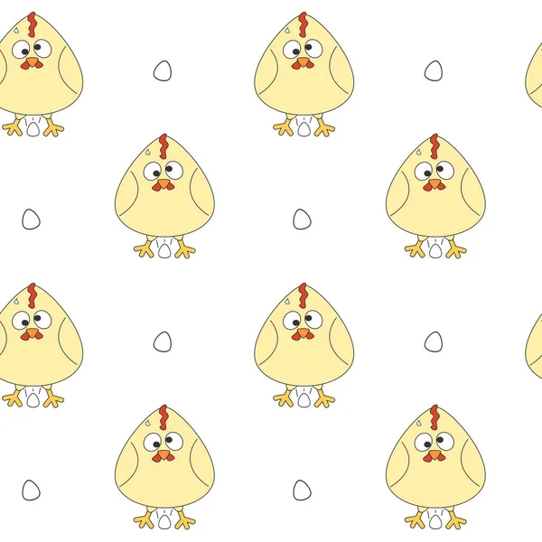 Linda gallina de dibujos animados con huevo sin costura patrón de fondo ilustración — Vector de stock