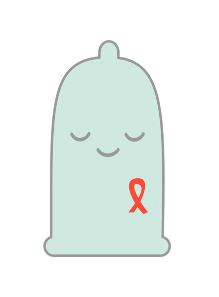cute cartoon condom with aids ribbon concept vector illustration