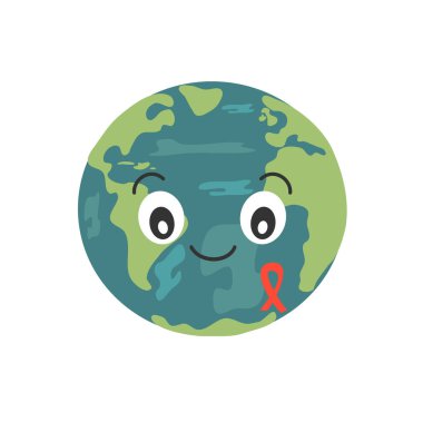 sevimli çizgi dünya gezegen AIDS kırmızı kurdele vektör çizim ile