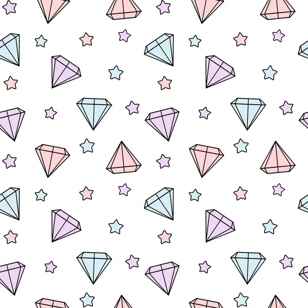 可爱的彩色钻石和星星无缝矢量模式的背景说明 — 图库矢量图片