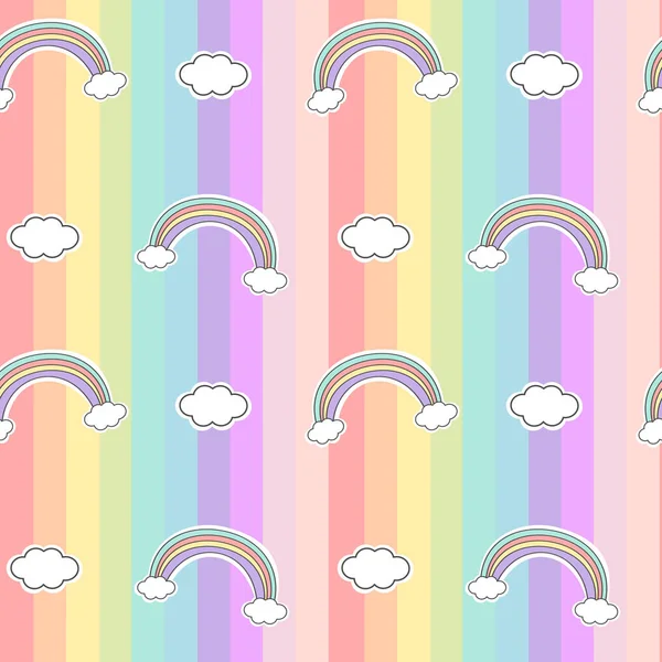 Niedlichen Karikatur Regenbogen auf bunten Streifen nahtlose Vektormuster Hintergrund Illustration — Stockvektor