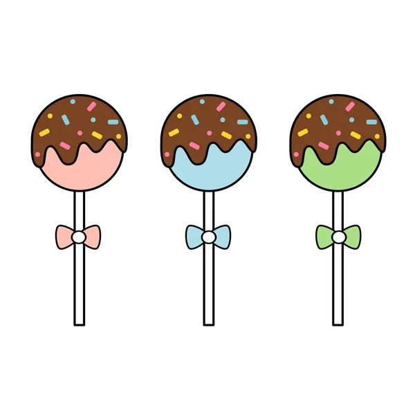 Bonito desenho animado colorido bolo pops conjunto vetor ilustração — Vetor de Stock