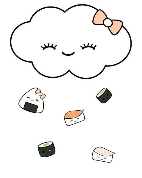 Roztomilý kreslený mrak klesá japonské jídlo legrační koncept vektorové ilustrace — Stockový vektor