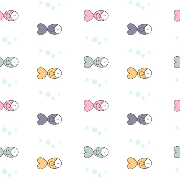 Lindo dibujos animados coloridos peces sin costura vector patrón fondo ilustración — Vector de stock