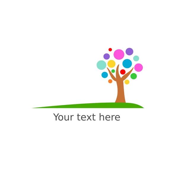 Schattig boom logo met kleurrijke cirkels vectorillustratie — Stockvector
