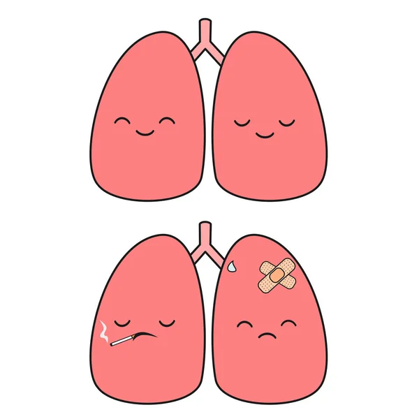 Illustration vectorielle de poumons humains dessin animé mignon — Image vectorielle