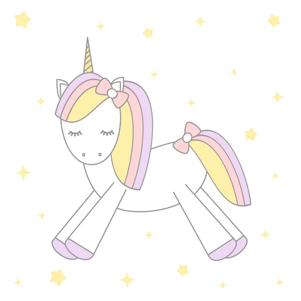 Lucu kartun indah pelangi unicorn vector ilustrasi - Stok Vektor