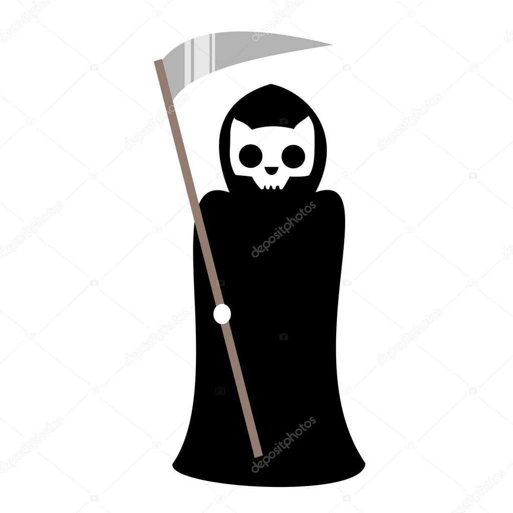cute cartoon cat grim reaper vector illustration isolated on white background