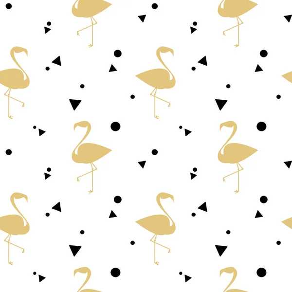 Flamingo silhueta de ouro sem costura vetor padrão fundo ilustração — Vetor de Stock