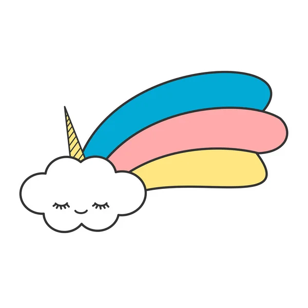 Lucu kartun unicorn awan dengan pelangi lucu vektor ilustrasi - Stok Vektor