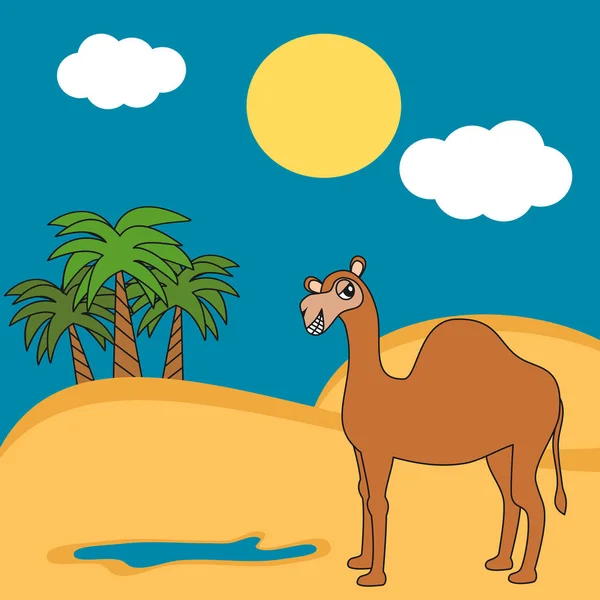 Dromadaire dromadaire dromadaire dessin animé mignon dans le désert illustration vectorielle drôle — Image vectorielle