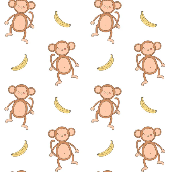 Mono de dibujos animados lindo con plátanos sin costura vector patrón fondo ilustración — Vector de stock