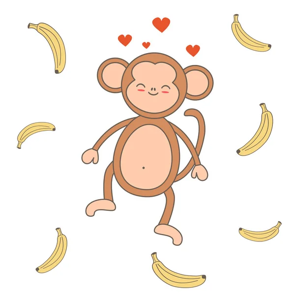 かわいい漫画モンキー バナナ ベクトル イラスト — ストックベクタ