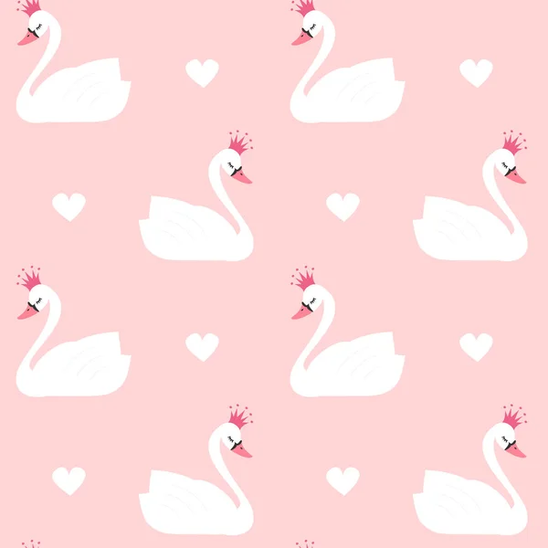 Bonito linda princesa cisne no fundo rosa sem emenda vetor padrão ilustração — Vetor de Stock