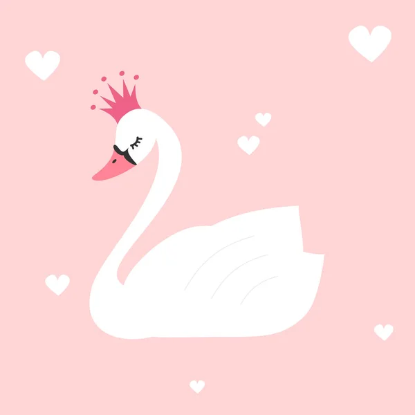 Leuke mooie prinses zwaan op roze achtergrond vectorillustratie — Stockvector