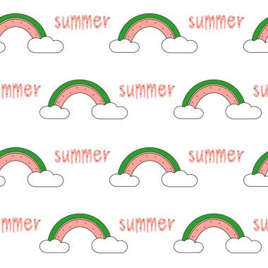 sevimli çizgi karpuz gökkuşağı sorunsuz vektör desen arka plan illüstrasyon