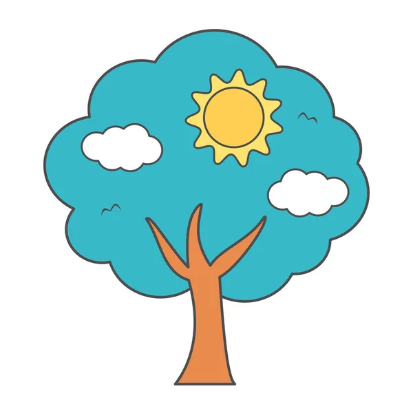 Ilustracja wektorowa słoneczny dzień drzewo kreskówka na białym tle — Wektor stockowy