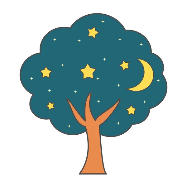 Mignon dessin animé arbre nuit vecteur illustration isolé sur fond blanc — Image vectorielle