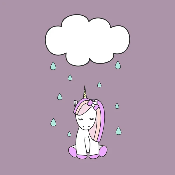 Drăguț colorat desen animat unicorn și nor cu ilustrație vectorială ploaie — Vector de stoc