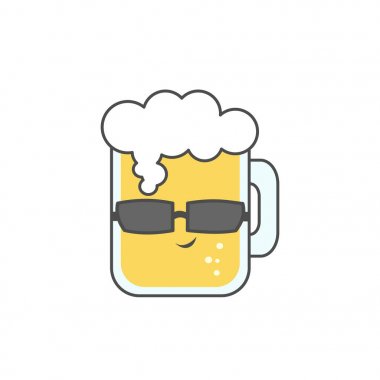 sevimli çizgi düz vektör bardak bira ile güneş gözlüğü