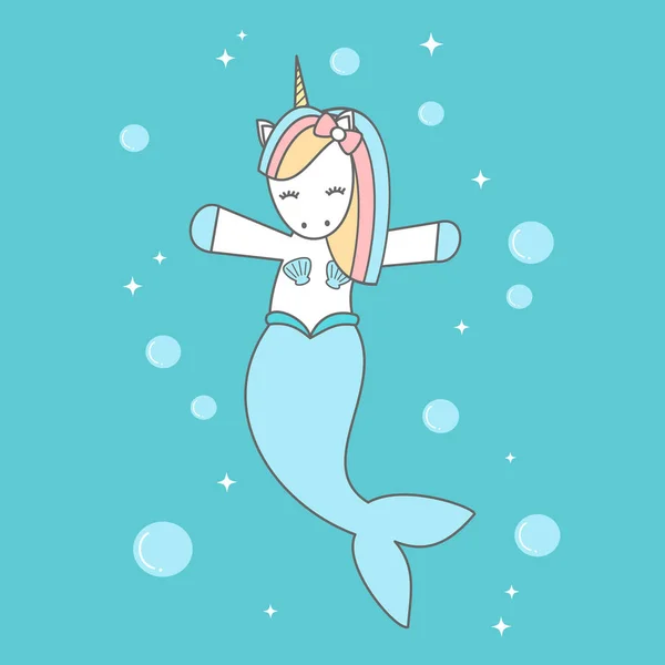 Cute cartoon unicorn mermaid in the sea vector illustration — Stock Vector