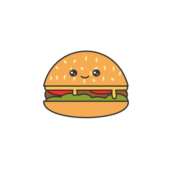 Carino cartone animato vettore cheeseburger isolato su sfondo bianco — Vettoriale Stock