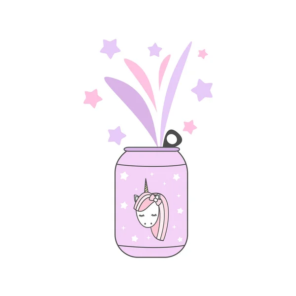 Cute cartoon unicorn can drink vector illustration — Stock Vector
