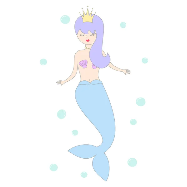 Cute cartoon mermaid vector illustration — Stock Vector