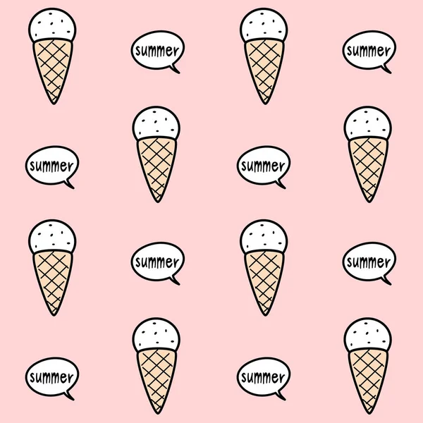 Lindo helado de cono sobre fondo rosa sin costuras patrón vectorial ilustración — Vector de stock