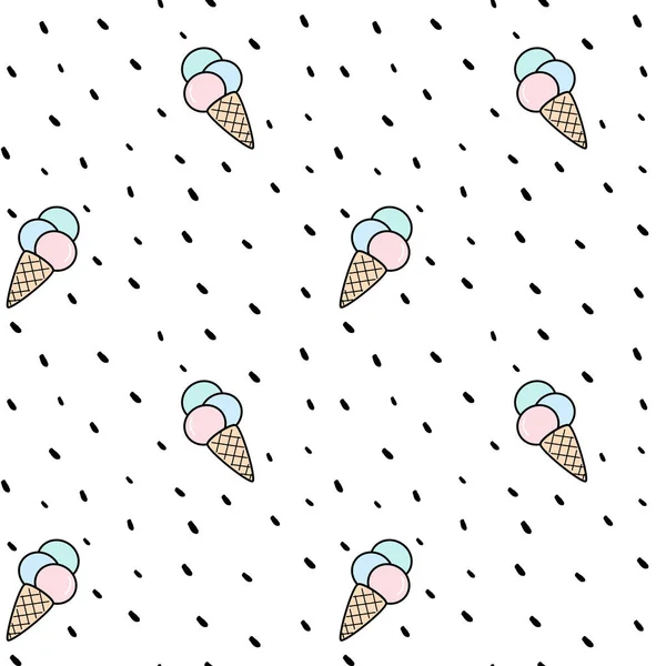 Cute colorful cone ice cream seamless vector pattern background illustration — Stock Vector