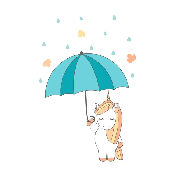 Drăguț desen animat vector unicorn cu umbrelă — Vector de stoc