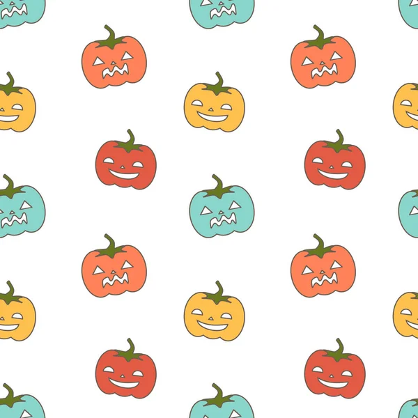 Cute colorful seamless vector pattern background illustration with halloween pumpkins — Stock Vector