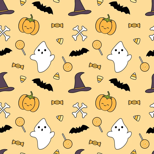 Bonito desenho animado halloween sem costura vetor padrão fundo ilustração —  Vetores de Stock