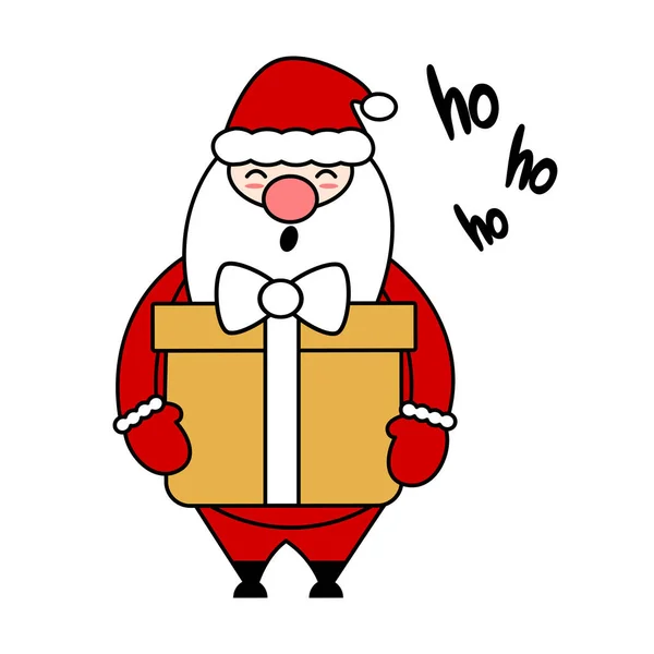 Bonito lindo desenho animado vetor santa claus com grande presente isolado no fundo branco —  Vetores de Stock