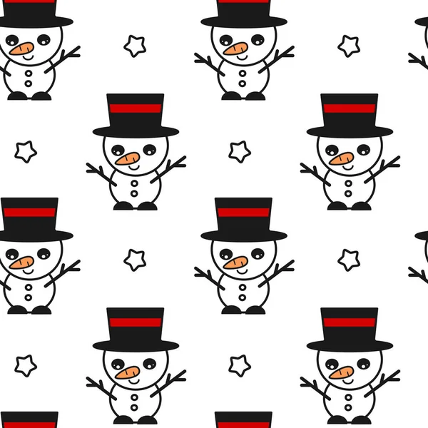 Cute lovely cartoon snowman seamless vector pattern background illustration — Stock Vector