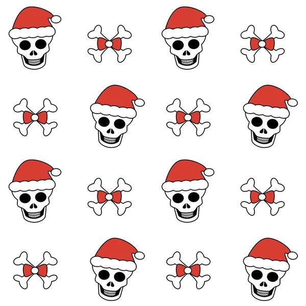 Cute Lovely Christmas Seamless Vector Pattern Background Illustration Skulls Santa — Stock Vector