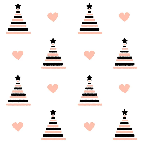 Abstraktní Ručně Tažené Vánoční Stromy Bezešvá Vektorová Vzor Pozadí Obrázku — Stockový vektor