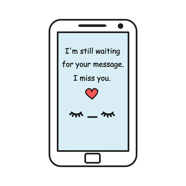 Bonito Cartoon Vetor Celular Com Mensagem Amor — Vetor de Stock