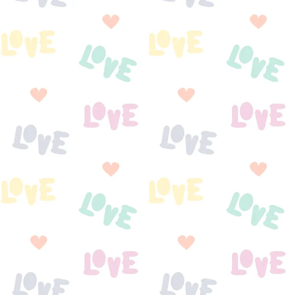 Mignon Texte Amour Coloré Motif Vectoriel Sans Couture Illustration Fond — Image vectorielle