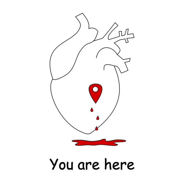 Αγάπη Εικονογράφηση Διάνυσμα Έννοια Την Ανθρώπινη Καρδιά Και Χάρτης Τοποθεσίας — Διανυσματικό Αρχείο