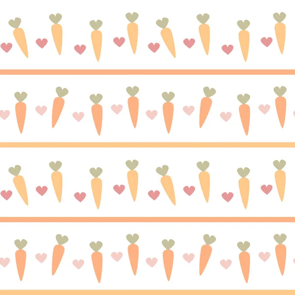 Niedlichen Karotten Und Herzen Nahtlose Vektormuster Hintergrund Illustration — Stockvektor