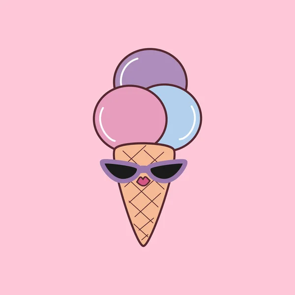 Lindo Helado Dibujos Animados Con Gafas Sol Vector Ilustración — Archivo Imágenes Vectoriales