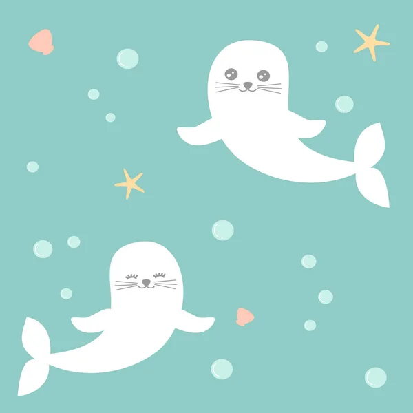 Phoques Dessin Animé Mignon Dans Illustration Vectorielle Mer — Image vectorielle