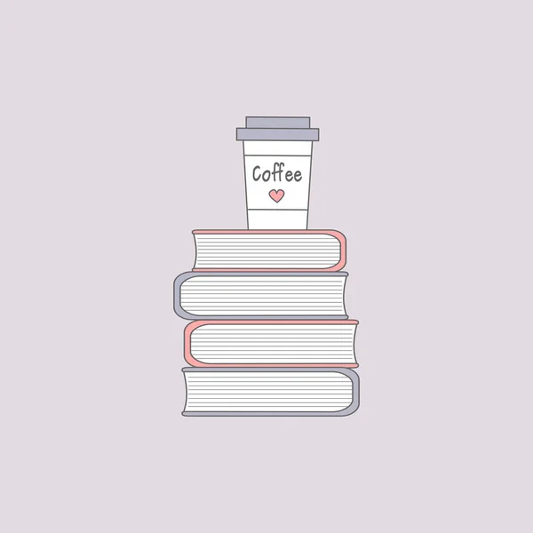Coffee Books Cute Cartoon Vector Illustration — Stock Vector
