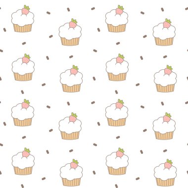 sevimli sevimli çizgi cupcakes Dikişsiz desen arka plan illüstrasyon vektör 
