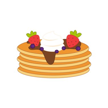 sevimli çizgi vektör krep meyve, çikolata ve çırpılmış krema 