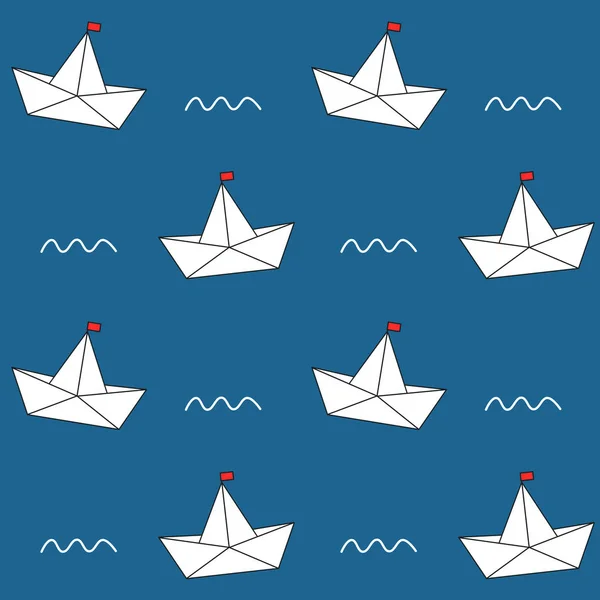 かわいい素敵なペーパー ボートのシームレスなベクトル パターン背景イラスト — ストックベクタ