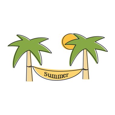 Yaz logo vektör çizim palmiye ağaçları ve hamak