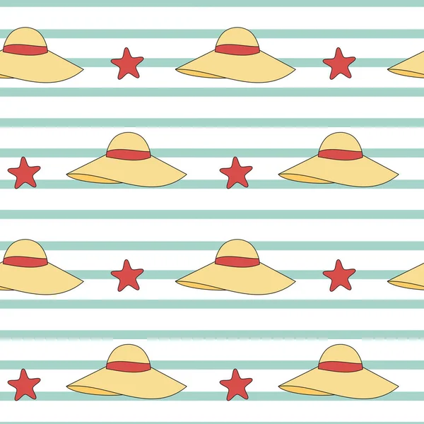 かわいい夏帽子シームレスなベクトル パターン背景イラスト — ストックベクタ
