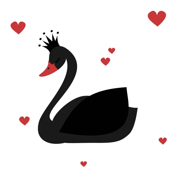 Cute Lovely Princess Black Swan White Background Vector Illustration — Stock Vector